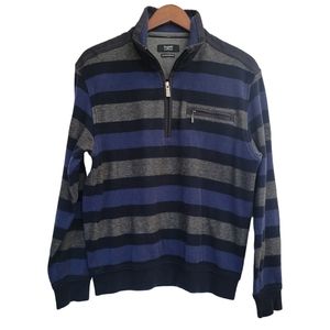 Bugatti 1/2 Zip Thermal Pullover Sweater Medium Mens Gray Blue Striped Collar